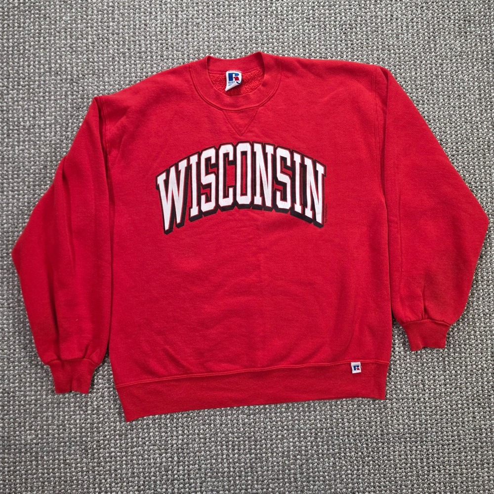 Vintage Wisconsin Russell Athletic Sweatshirt Mens Large Made USA 90s Badgers